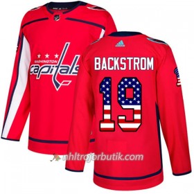 Män Ishockey Washington Capitals Tröja Nicklas Backstrom 19 Adidas 2017-2018 Röd USA Flag Fashion Authentic